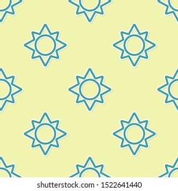 Green Sun icon isolated seamless pattern on yellow background.  Vector Illustration