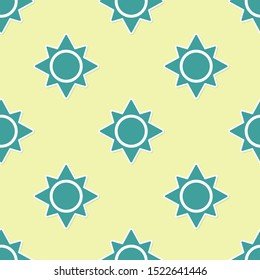 Green Sun icon isolated seamless pattern on yellow background.  Vector Illustration