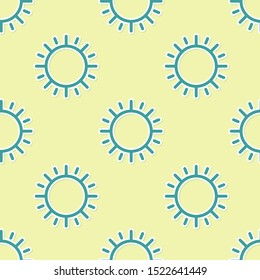 Green Sun icon isolated seamless pattern on yellow background.  Vector Illustration