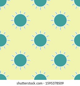 Green Sun icon isolated seamless pattern on yellow background.  Vector Illustration