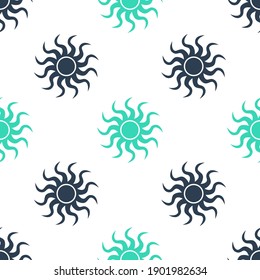 Icono de Sol verde aislado sin fisuras en fondo blanco. Vector.