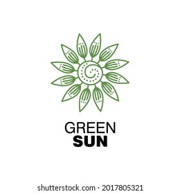 Green Sun Traditional Line Vector Illustration for Logo, Brand, Tattoo or Corporate Identity