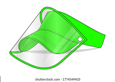 Green Sun Visor Cap With Plastic Transparent Face Shield Vector For Template.