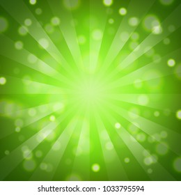 Green Sunburst Background With Gradient Mesh, Vector Illustration