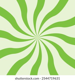 Green sunburst background. Swirl green cream sunbeams design wallpaper. Colorful spinning lines template