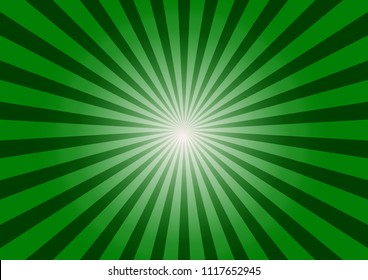 Green Sunburst background. Vector illustration.