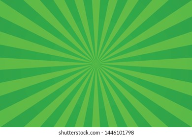 Green Sunburst Pattern Background. Rays. Radial. Summer Banner. Vector Illustration