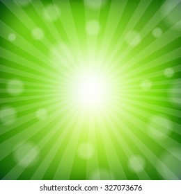 Green Sunburst Poster With Gradient Mesh, Vector Illustration