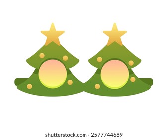 Green sunglasses in fir tree style with yellow star-shaped decorations. Vector illustration isolated on white background