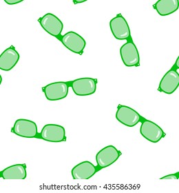 Green sunglasses on white background. Seamless pattern.