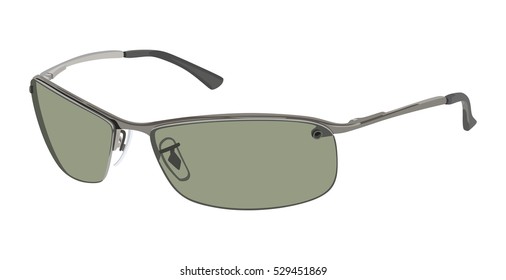 Green sunglasses side view on a white background