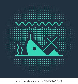 Green Sunken ship at the bottom of the sea icon isolated on blue background. Abstract circle random dots. Vector Illustration