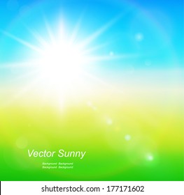 Green, sunny natural  background, vector illustration.