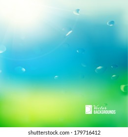 Green, sunny natural background. Vector illustration.