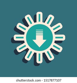 Green Sunset icon isolated on blue background. Long shadow style. Vector Illustration