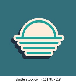 Green Sunset icon isolated on blue background. Long shadow style. Vector Illustration