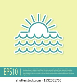 Green Sunset icon isolated on yellow background.  Vector Illustration