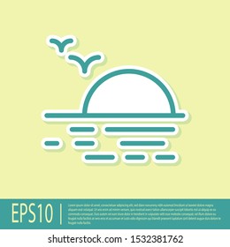 Green Sunset icon isolated on yellow background.  Vector Illustration