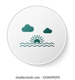 Green Sunset icon isolated on white background. White circle button. Vector Illustration