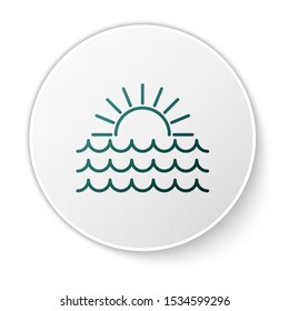 Green Sunset icon isolated on white background. White circle button. Vector Illustration