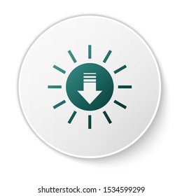 Green Sunset icon isolated on white background. White circle button. Vector Illustration
