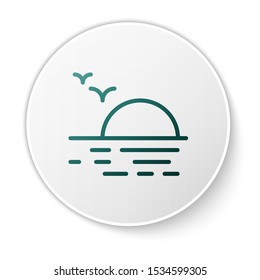 Green Sunset icon isolated on white background. White circle button. Vector Illustration