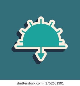 Green Sunset icon isolated on green background. Long shadow style. Vector Illustration