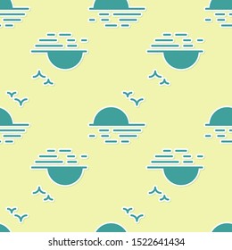 Green Sunset icon isolated seamless pattern on yellow background.  Vector Illustration
