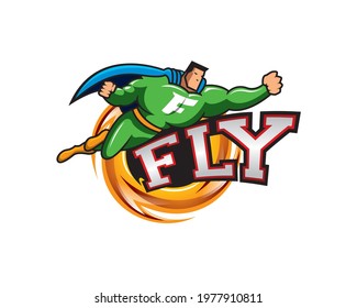 green superhero flying above FLY text	
