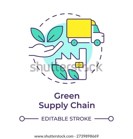 Green supply chain multi color concept icon. Sustainable logistics, ecofriendly business. Round shape line illustration. Abstract idea. Graphic design. Easy to use in presentation, article