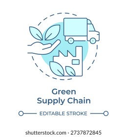 Green supply chain soft blue concept icon. Sustainable logistics, ecofriendly business. Round shape line illustration. Abstract idea. Graphic design. Easy to use in presentation, article