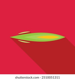 Green surfboard icon in flat style with long shadow on pink background