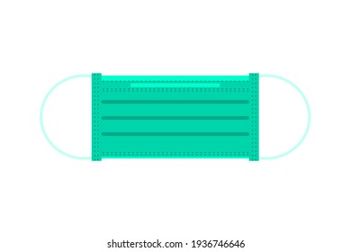 Green surgical face mask. Avoid covid-19 virus. Germ prevention concept. Vector illustration.