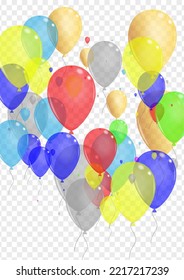 Green Surprise Background Transparent Vector. Baloon Realistic Banner. Colorful Present. Yellow Toy. Balloon Fest Card.