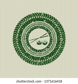 Green sushi icon inside distressed grunge stamp