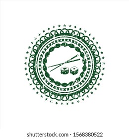 Green sushi icon inside distressed grunge seal