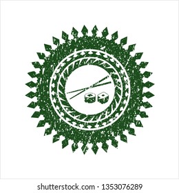Green sushi icon inside rubber grunge texture stamp