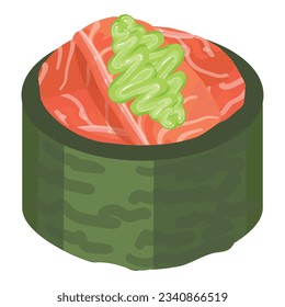 Green sushi roll icon cartoon vector. Japanese food. Salmon fish