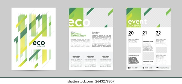 green sustainable energy environment friendly business template. report document brochure booklet flyer ad layout. event calendar time table schedule planner