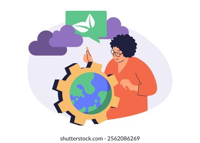 Green sustainable environment web concept with flat people for website design.