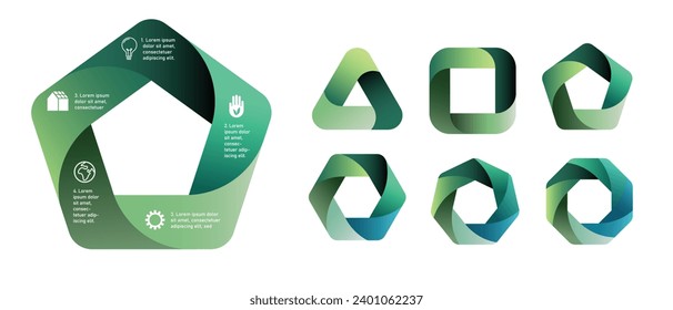 green sustainable environmentally friendly eco renewable infographic chart pie template, step scheme layout, circular process flow, datum structure, v