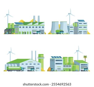 Green Sustainable Factory Building illustration, vector elements set and collection for city and industry illustration	