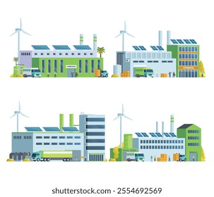 Green Sustainable Factory Building illustration, vector elements set and collection for city and industry illustration	