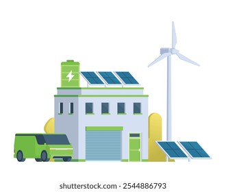Green sustainable factory building vector illustration, flat style element for city and industry illustration