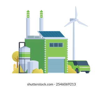 Green sustainable factory building vector illustration, flat style element for city and industry illustration