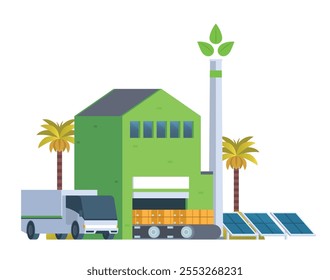 Green sustainable factory building vector illustration, flat style element for city and industry illustration.