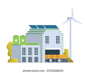 Green sustainable factory building vector illustration, flat style element for city and industry illustration.