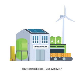 Green sustainable factory building vector illustration, flat style element for city and industry illustration.