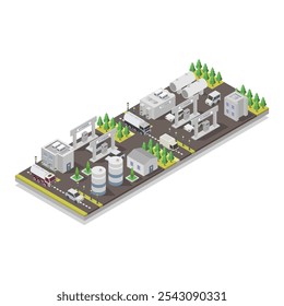 Green sustainable hydrogen energy gas fueling station isometric illustrated on background