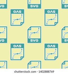 Green SVG file document icon. Download svg button icon isolated seamless pattern on yellow background. SVG file symbol. Vector Illustration
